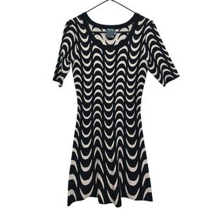 Gabby Skye Black Beige Wave Sweater Dress Mod Indie Retro‎ Minimalist Style S